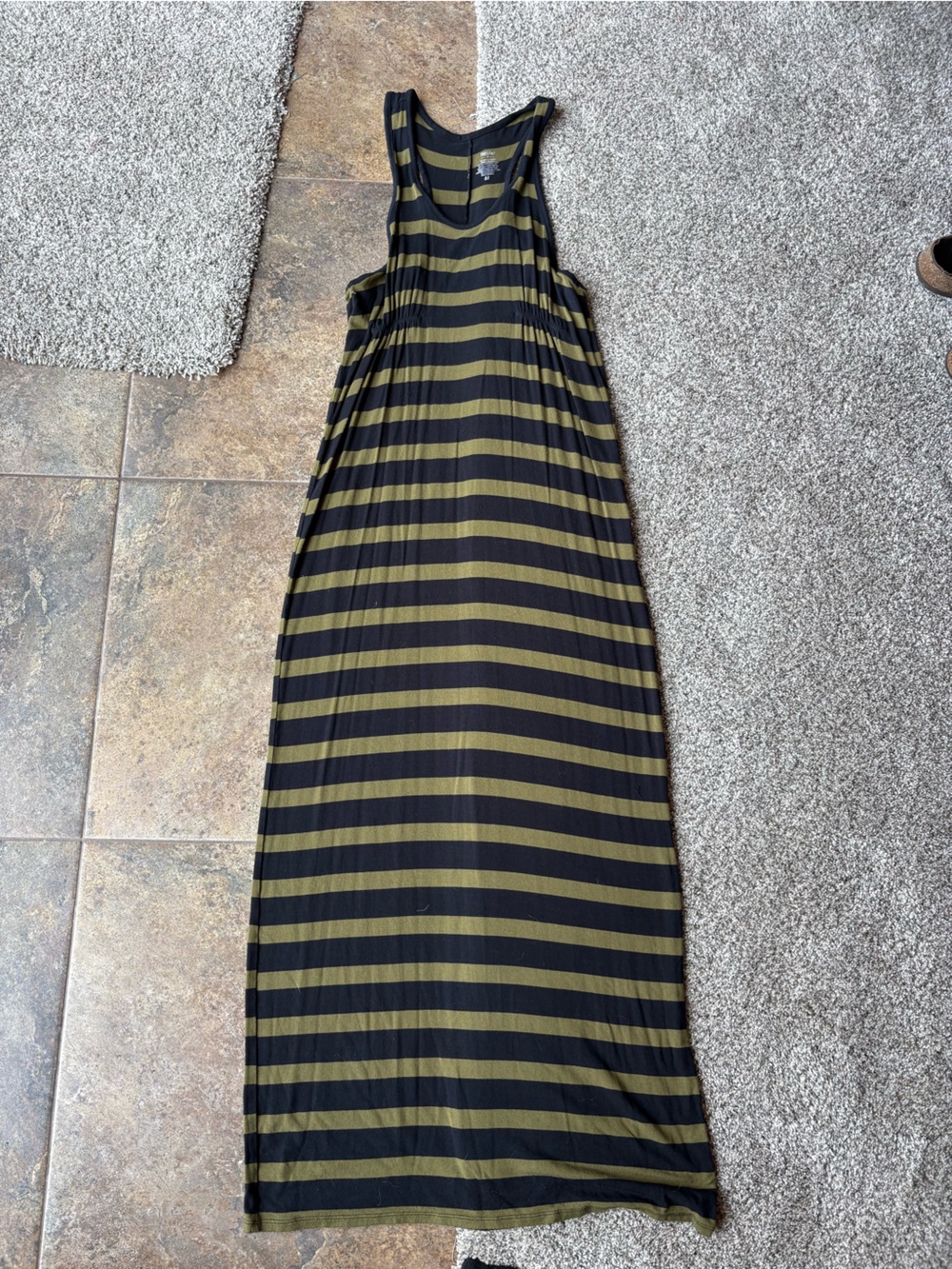 Massimo Olive Green and Black Striped Maxi Dress